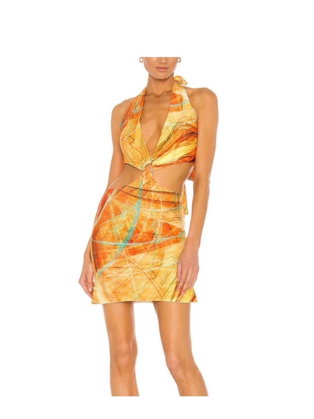 Farai London Orange Multi-Color Halter Dress